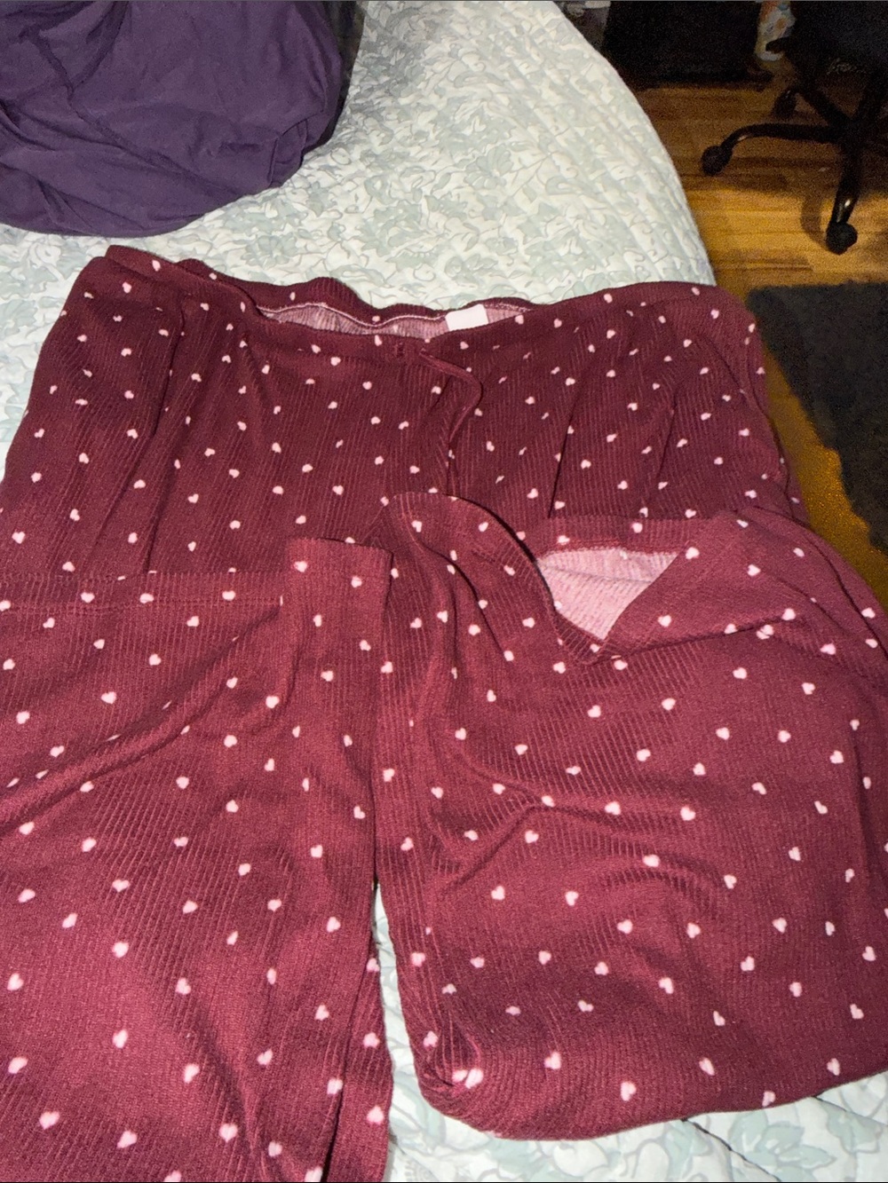 Hollister Maroon Knit Pajama Pants with Pink Heart Print